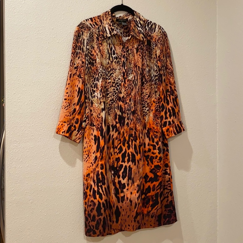 Etcetera Animal Print Silk Shirt Dress